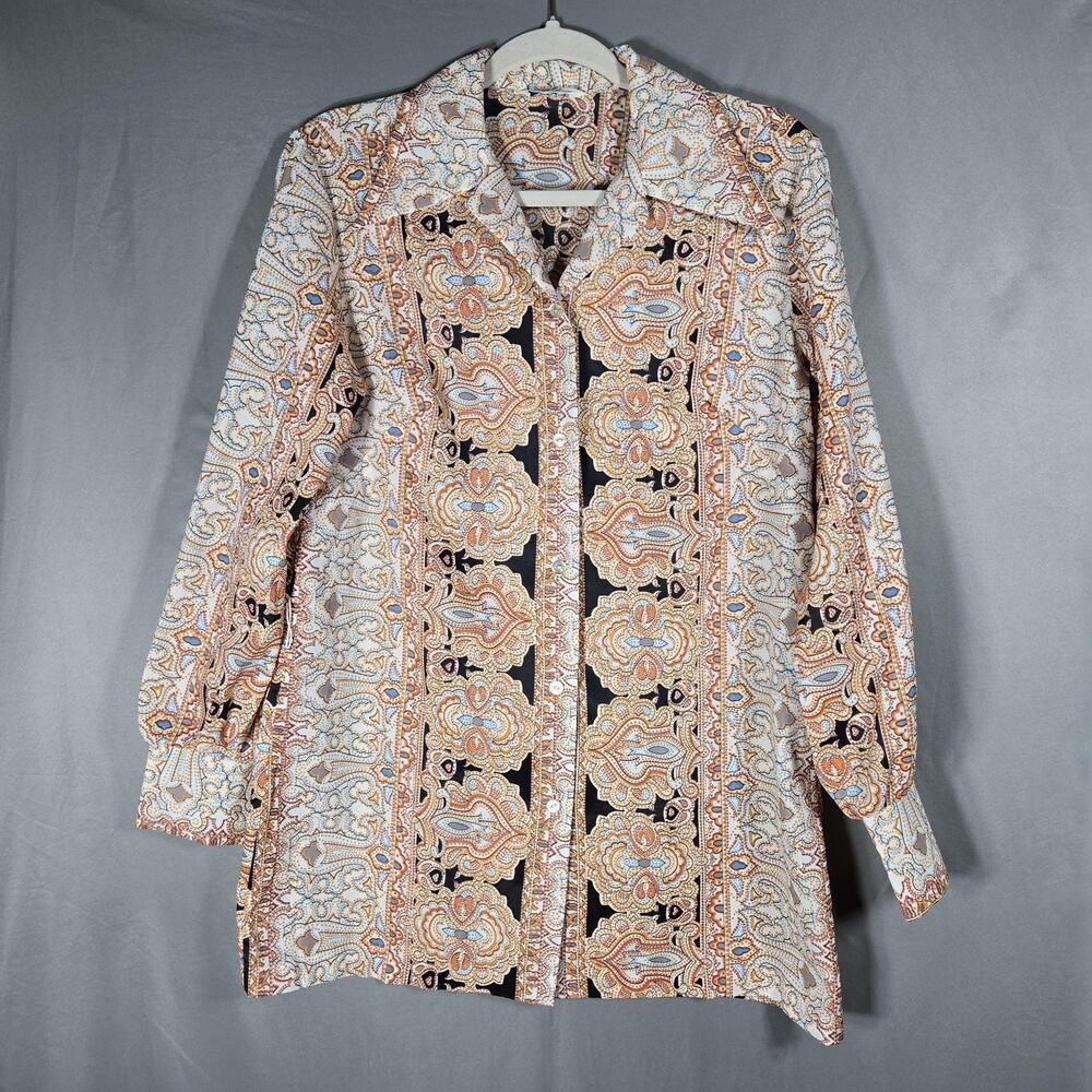 VTG Carole Sue Paisley Tunic Blouse L Multicolor Boho‎ Festival Long Shirt Top